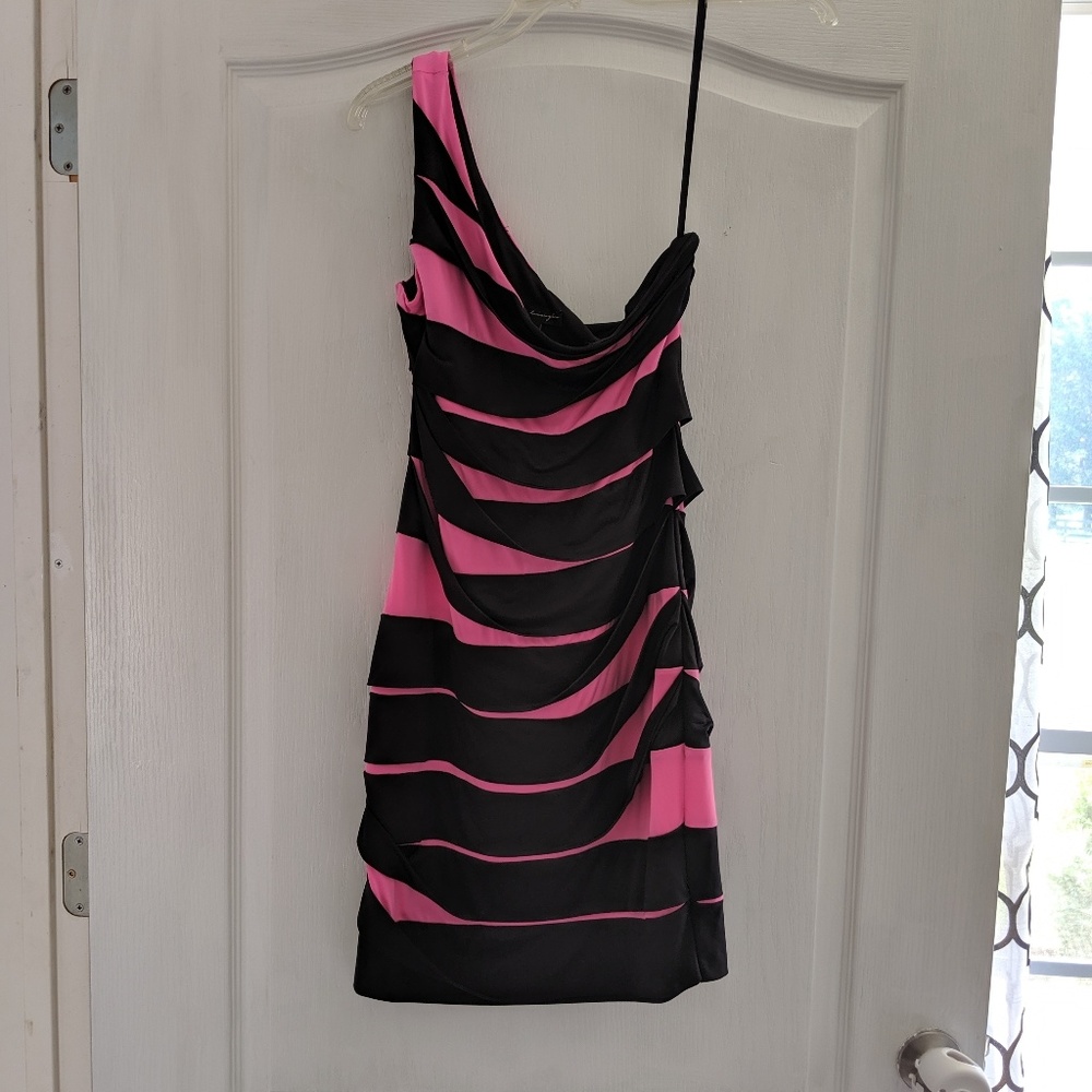 Black & Pink fitted one shoulder dress